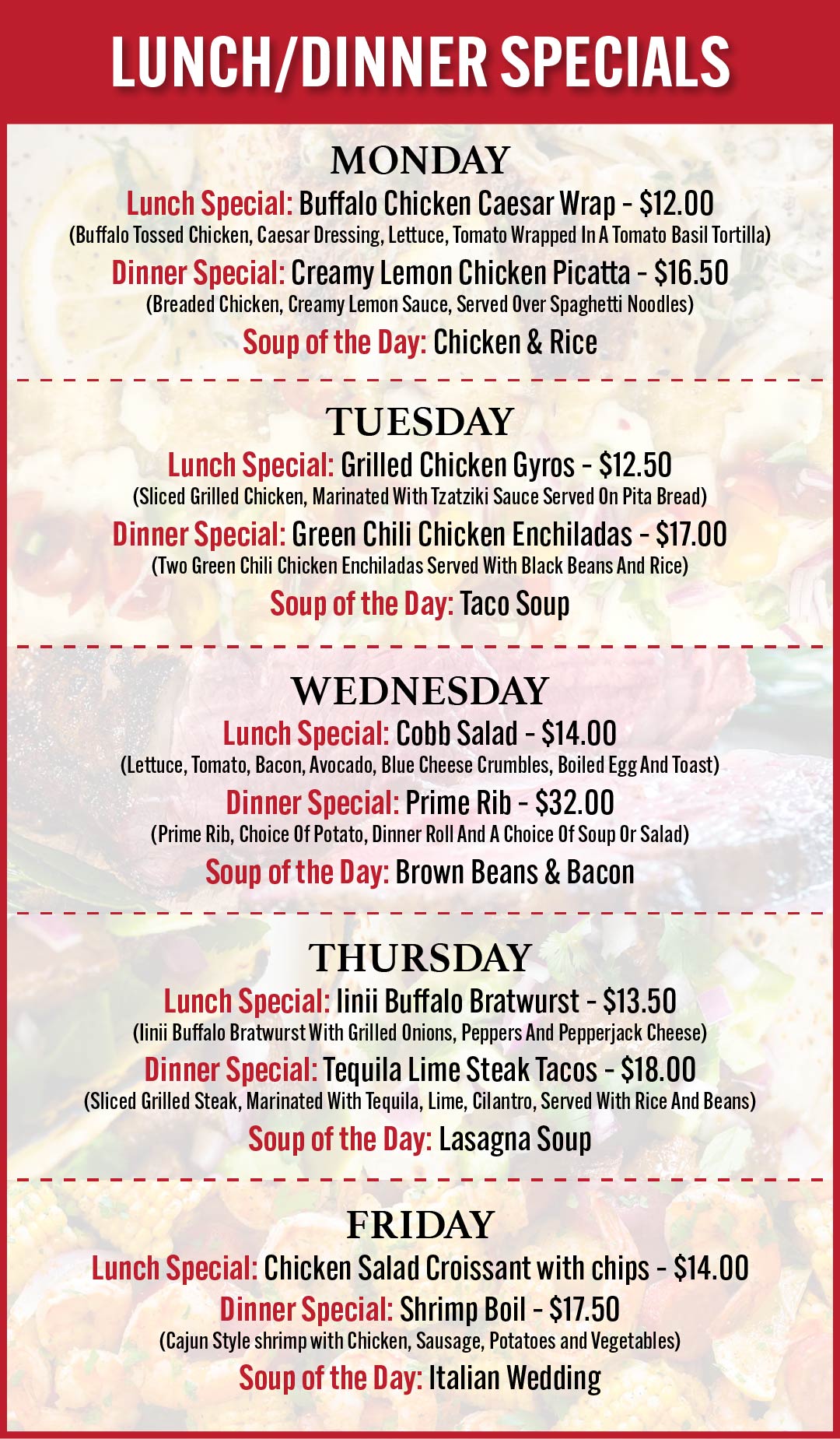 Lunch and Dinner Specials